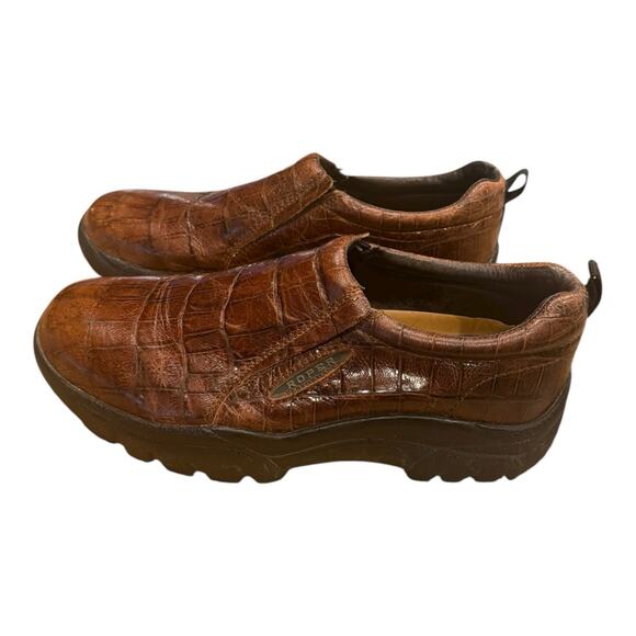 Roper Men's Brown Leather Slip On Casual Loafers Shoes Size 10 Alligator Print - Picture 2 of 8